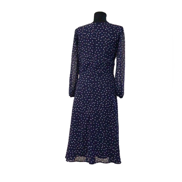 Lulus | Elicia Blue Polka Dot Long Sleeve Dress Size M Midi Length Lined - Picture 4 of 14